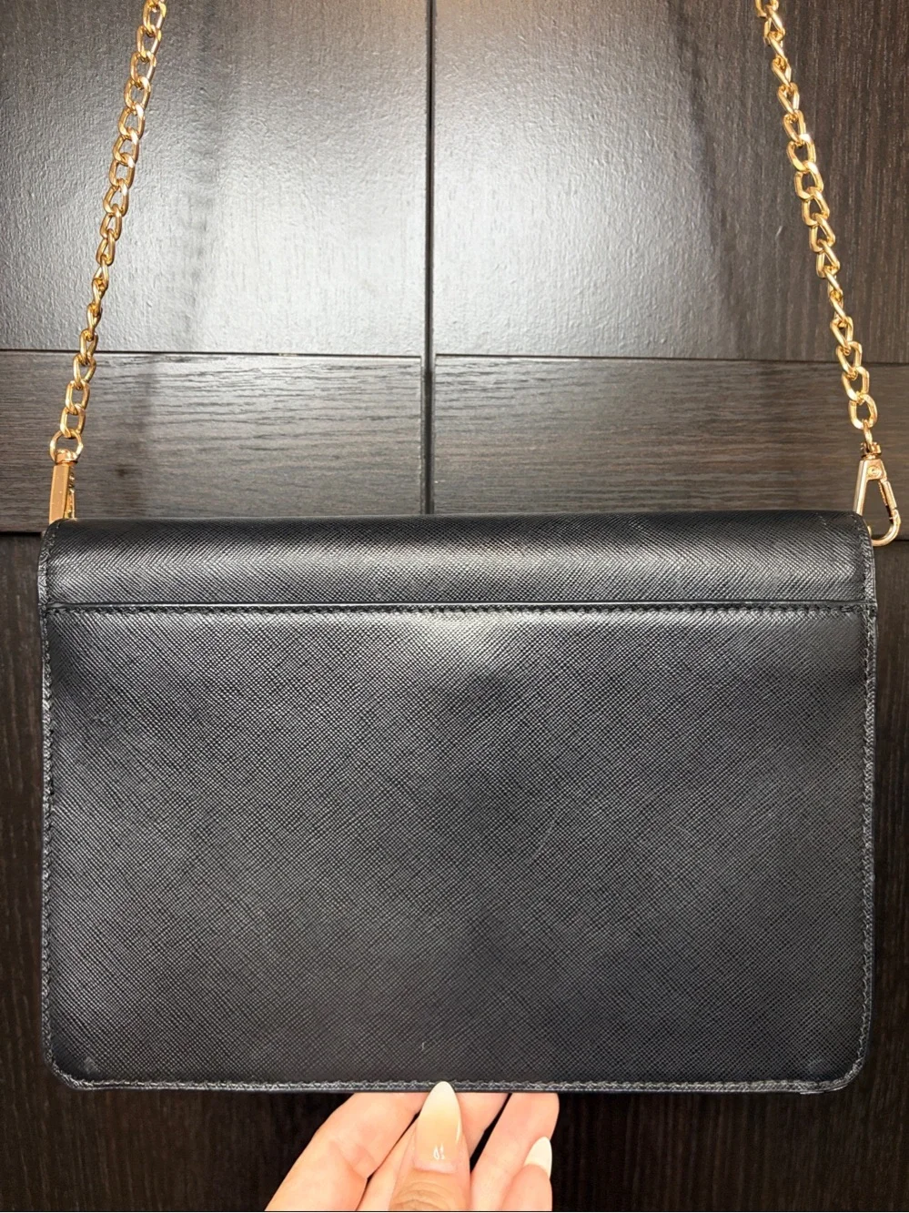 Tory Burch Black Saffiano Leather Crossbody with Gold Chain